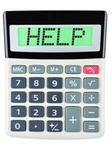 Calculator with HELP on display on white background