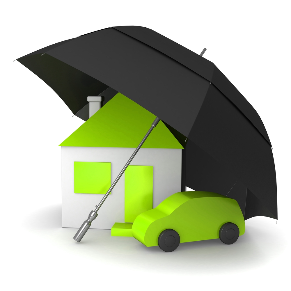 Figure House & car under umbrella in bright green